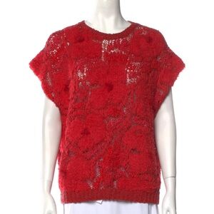 Brunello Cucinelli M Red Textured Short Sleeved Sweater Top